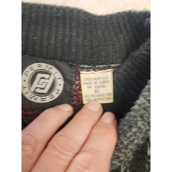 Vintage 90s Permit Striped Design Mens Pullover Sweater- Size XL Gray/Red - Picture 4 of 6
